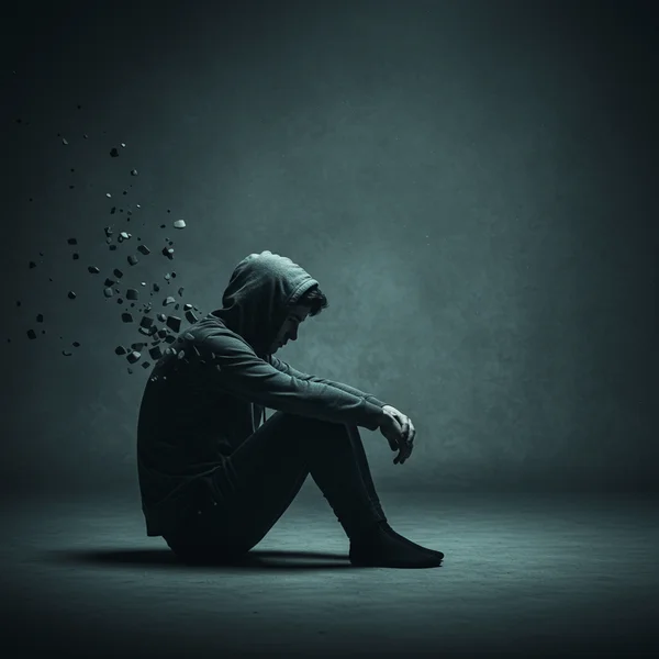 Person feeling emotional numbness, world drained of color.