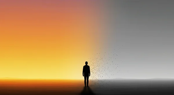 Person experiences fading joy, life’s colors turn gray.