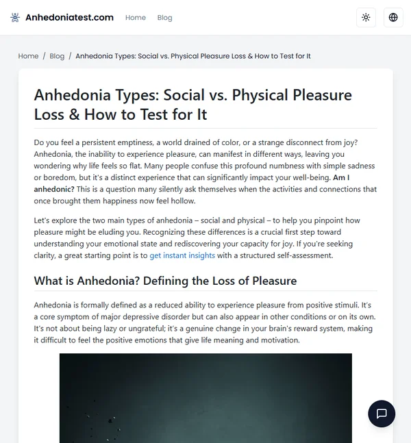 Anhedonia Types: Social vs. Physical Pleasure Loss & How to Test for It