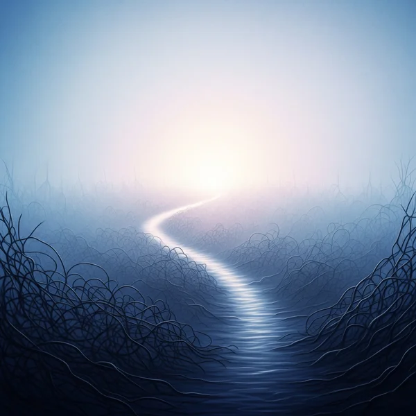 Ein klarer Weg, der aus Nebel auftaucht und einen Anhedonie-Test symbolisiert