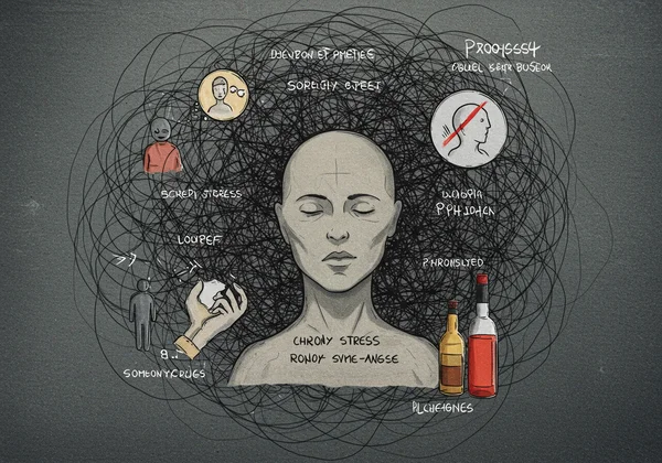 Illustrates factors worsening anhedonia: stress, isolation.