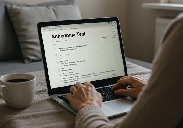 User taking a confidential anhedonia test on a laptop