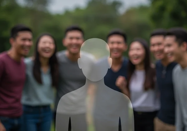 A person feeling isolated and disconnected in a crowd