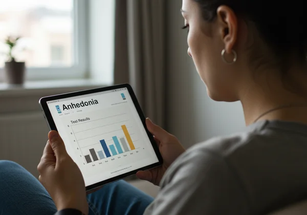 Person reviews anhedonia test results on a screen
